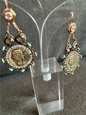 Juicy Couture Mint and Gold Coin Drop Earrings with Crystal Accents